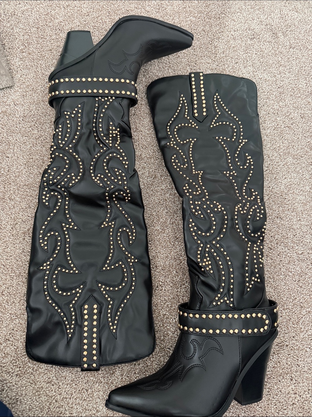 Women's Black Over-the-Knee Studded Western Boots